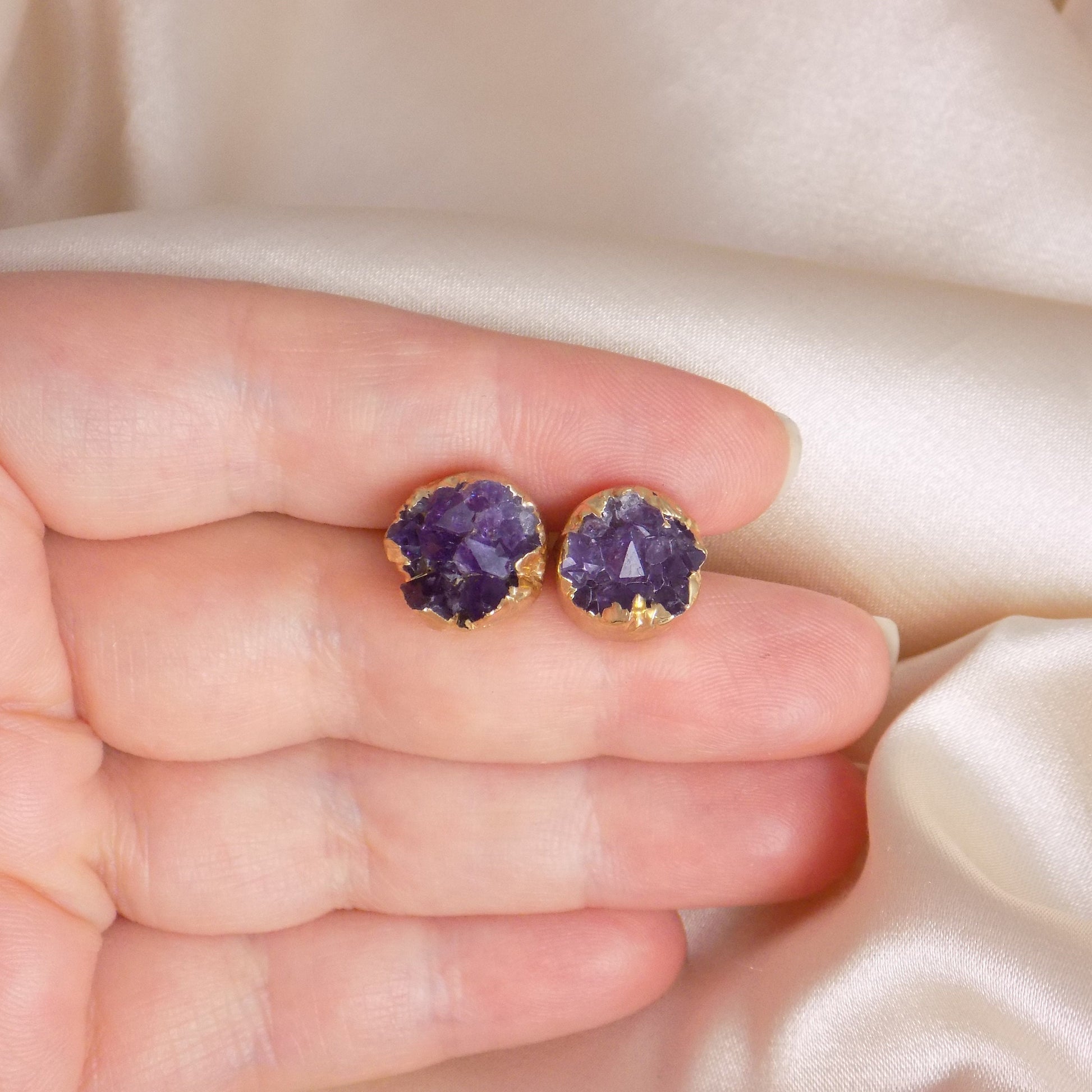 Mom Gift - Natural Druzy Stud Earrings