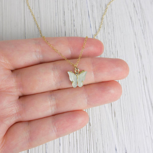 Minimalist Butterfly Charm Necklace on 14K Gold Filled Chain, Unique Valentines Day Gift, M4-85