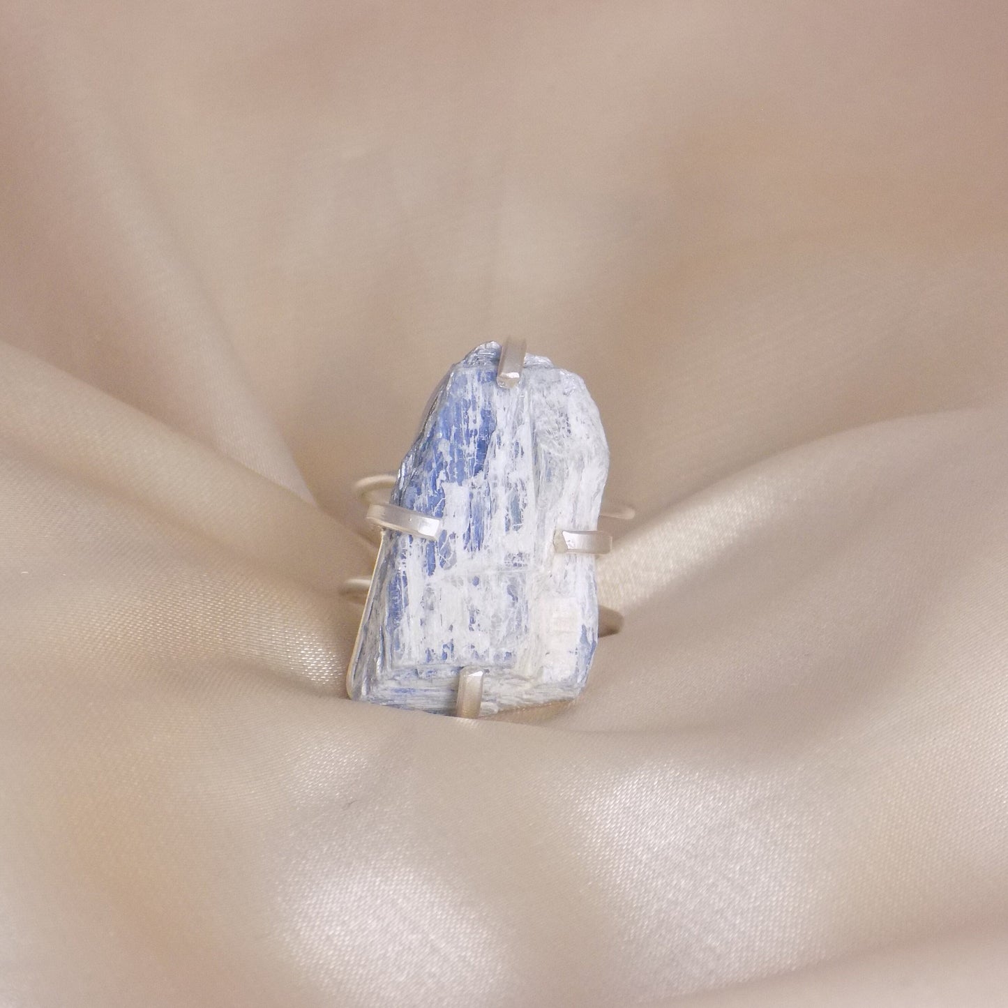 Raw Blue Blue Kyanite Ring Silver - Boho Gemstone Ring Adjustable - Unique Statement - Christmas Gifts - G15-337