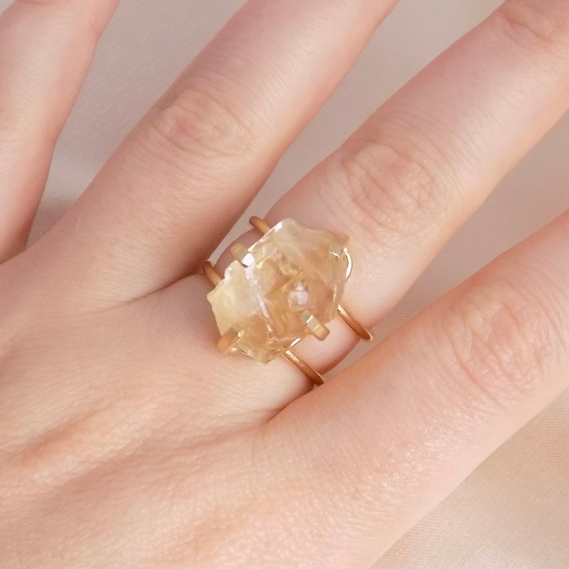 Raw Citrine Ring Gold - Raw Crystal Ring Adjustable Band