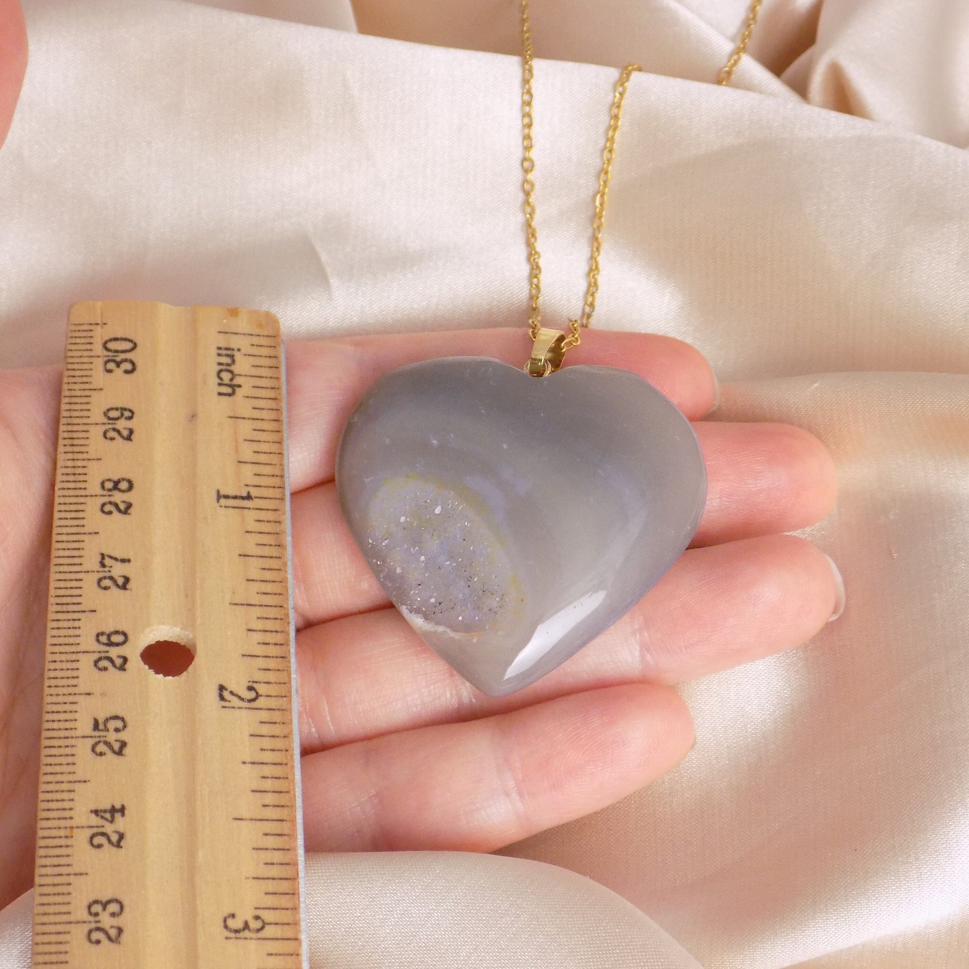Large Geode Necklace Gold, Unique Iridescent Heart Crystal Jewelry Boho, Gift For Her, M7-298