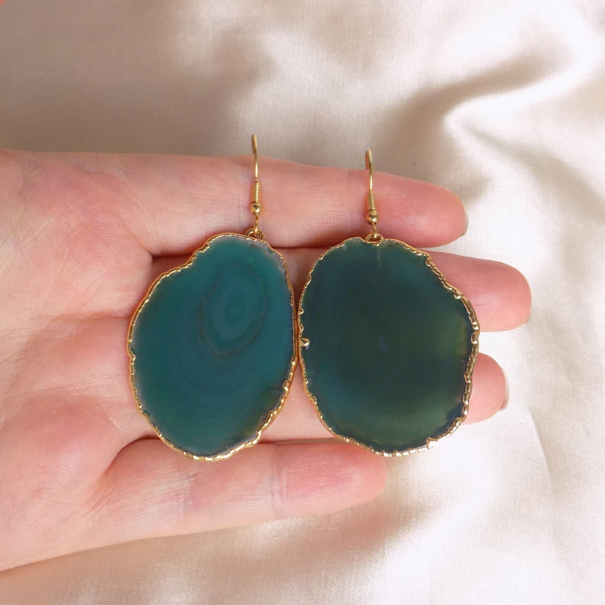 Boho Statement Earrings, Unique Green Agate Earrings, Large Geode Earrings, Gift Women, G15-20