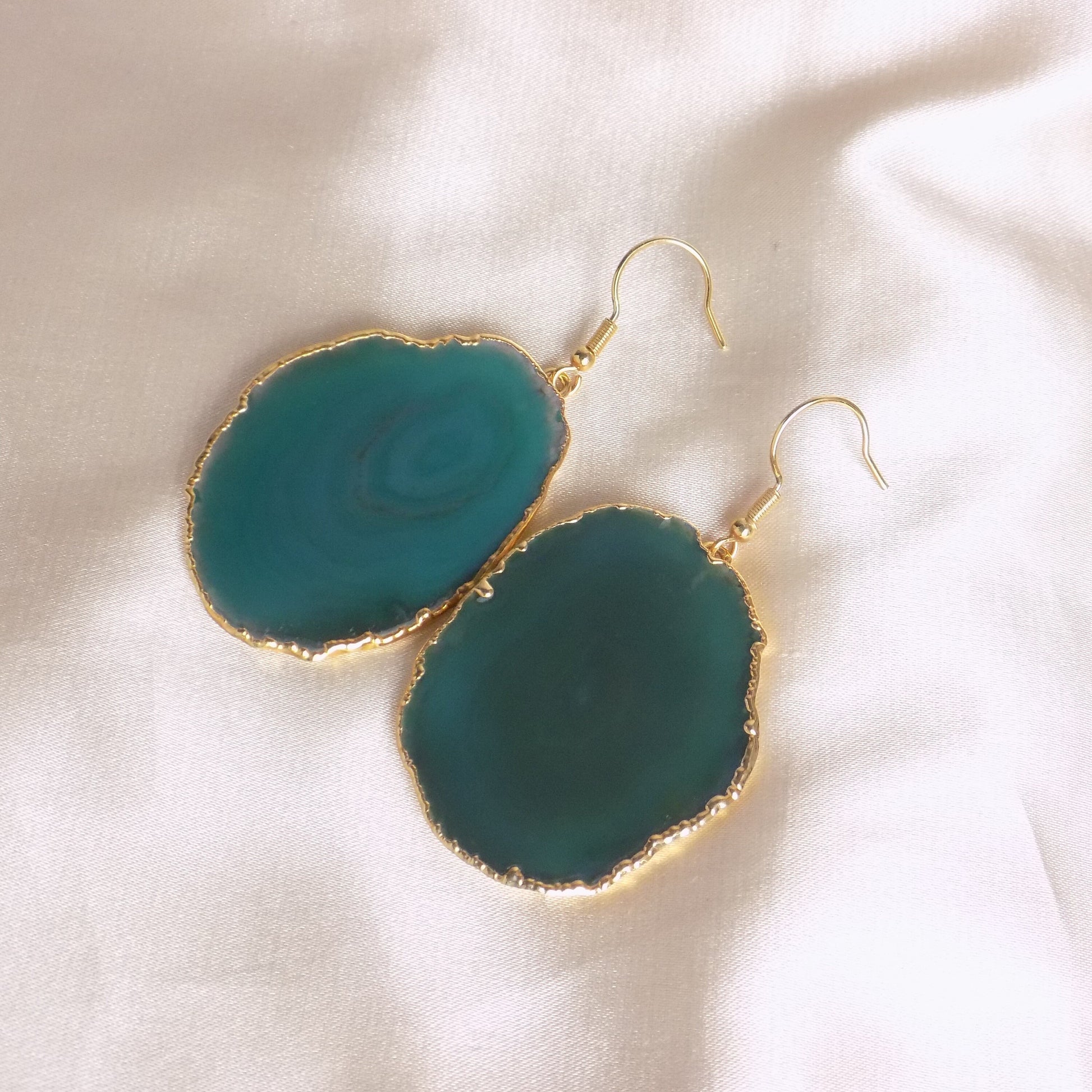 Boho Statement Earrings, Unique Green Agate Earrings, Large Geode Earrings, Gift Women, G15-20