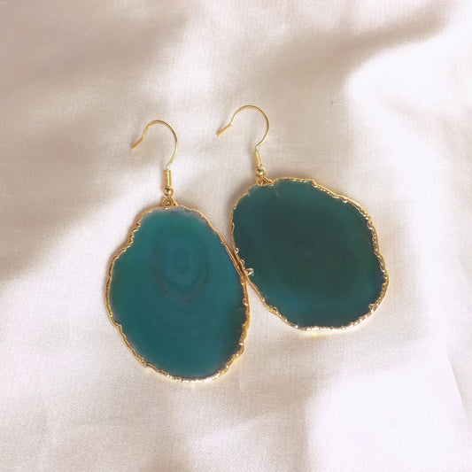 Boho Statement Earrings, Unique Green Agate Earrings, Large Geode Earrings, Gift Women, G15-20