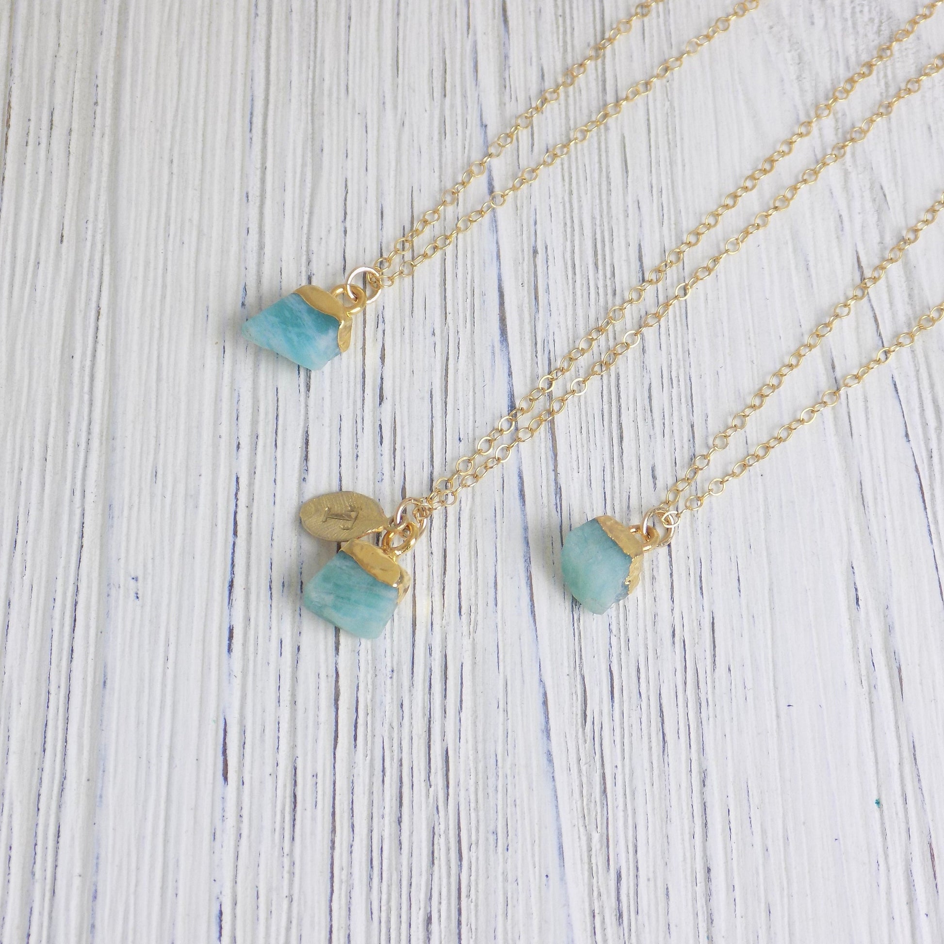 Personalized Gifts For Her, Amazonite Necklace on 14K Gold Filled Chain with Custom Initial Charm, M6-37