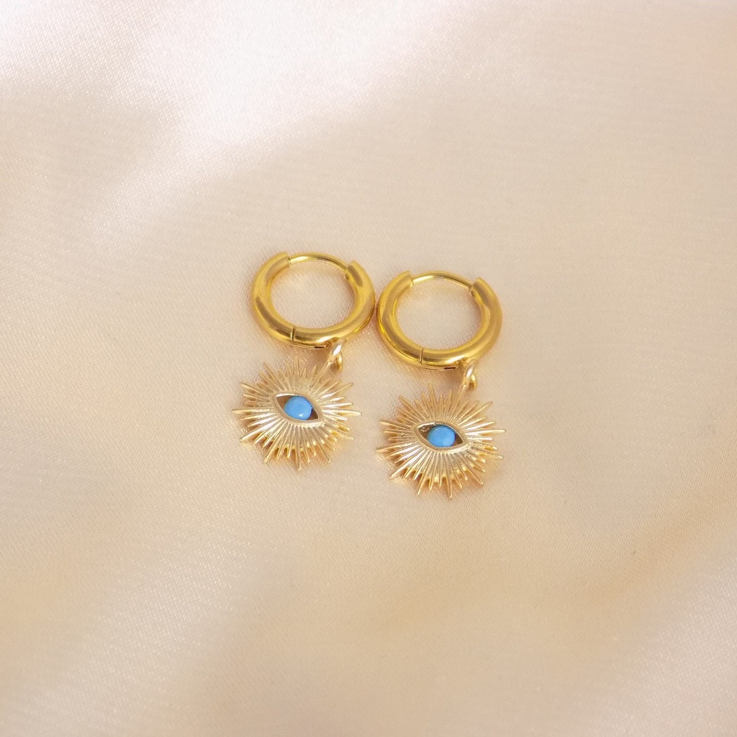 Evil Eye Hoop Earrings Gold, Protective Eye Turquoise, Gifts For Her, M7-288