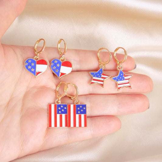 Unique American Flag Earrings, Heart Earrings, Star Earrings, Independence Day Gifts For Her, M7-306