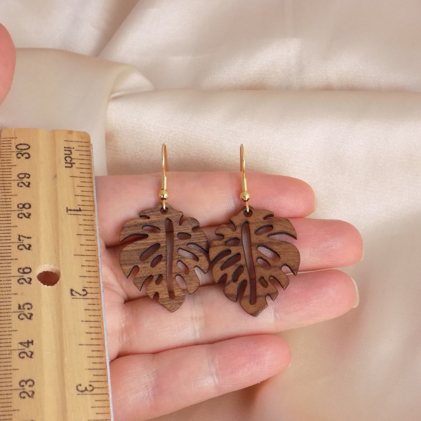 Monstera Leaf Earrings, Wooden Hallow Leaf Earring, Boho Gifts For Her, M7-291