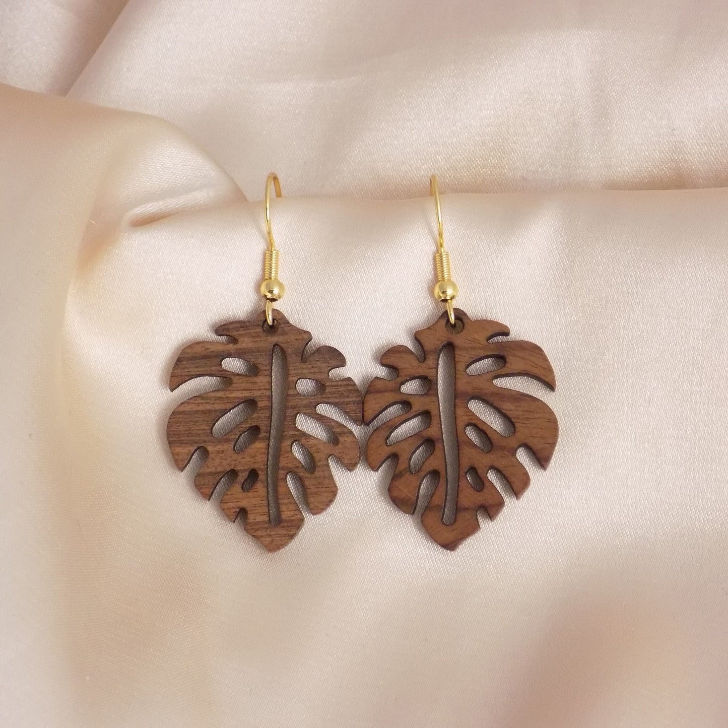 Monstera Leaf Earrings, Wooden Hallow Leaf Earring, Boho Gifts For Her, M7-291