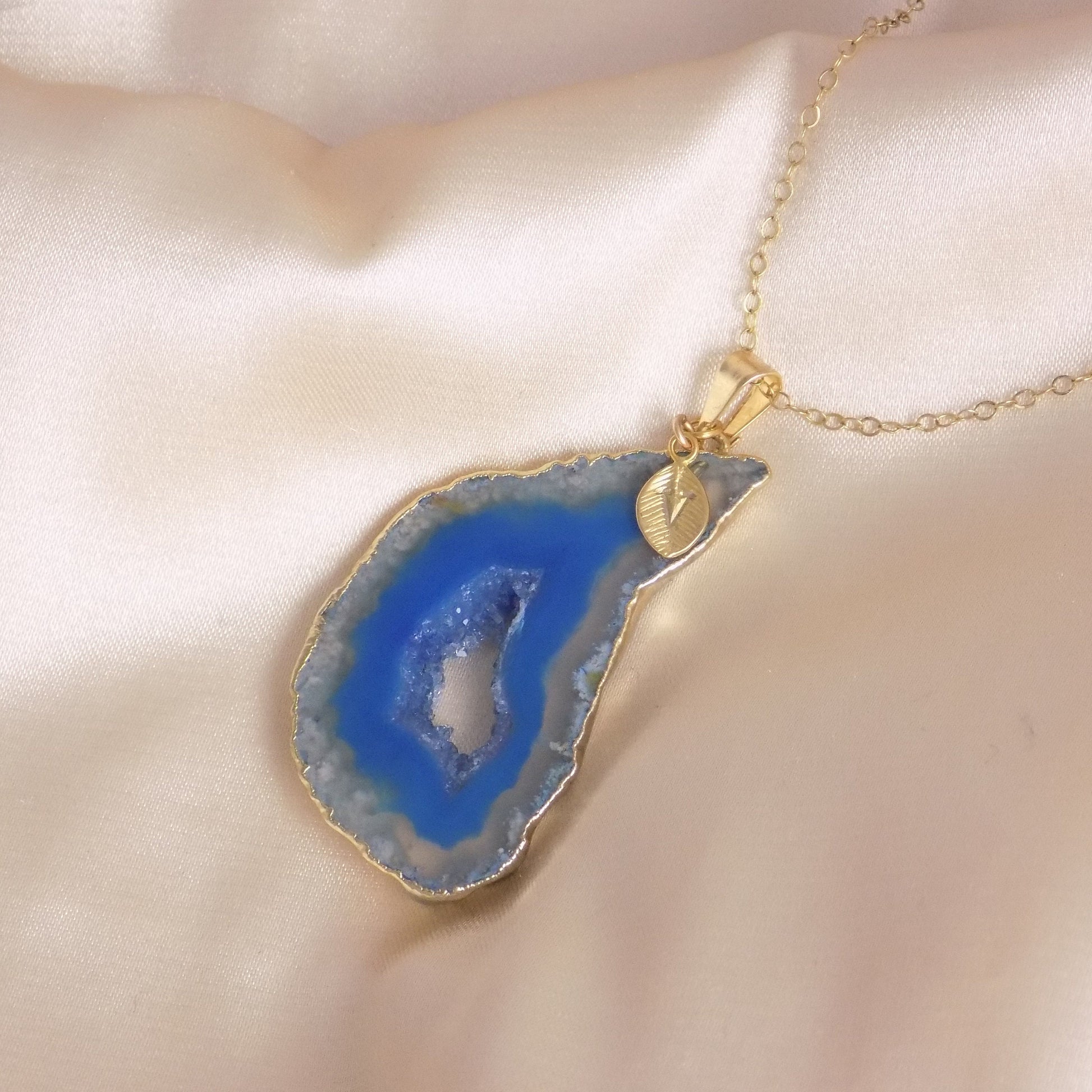 Blue Geode Necklace Gold, Personalized Gemstone Pendant, Christmas Gift Women, G15-335