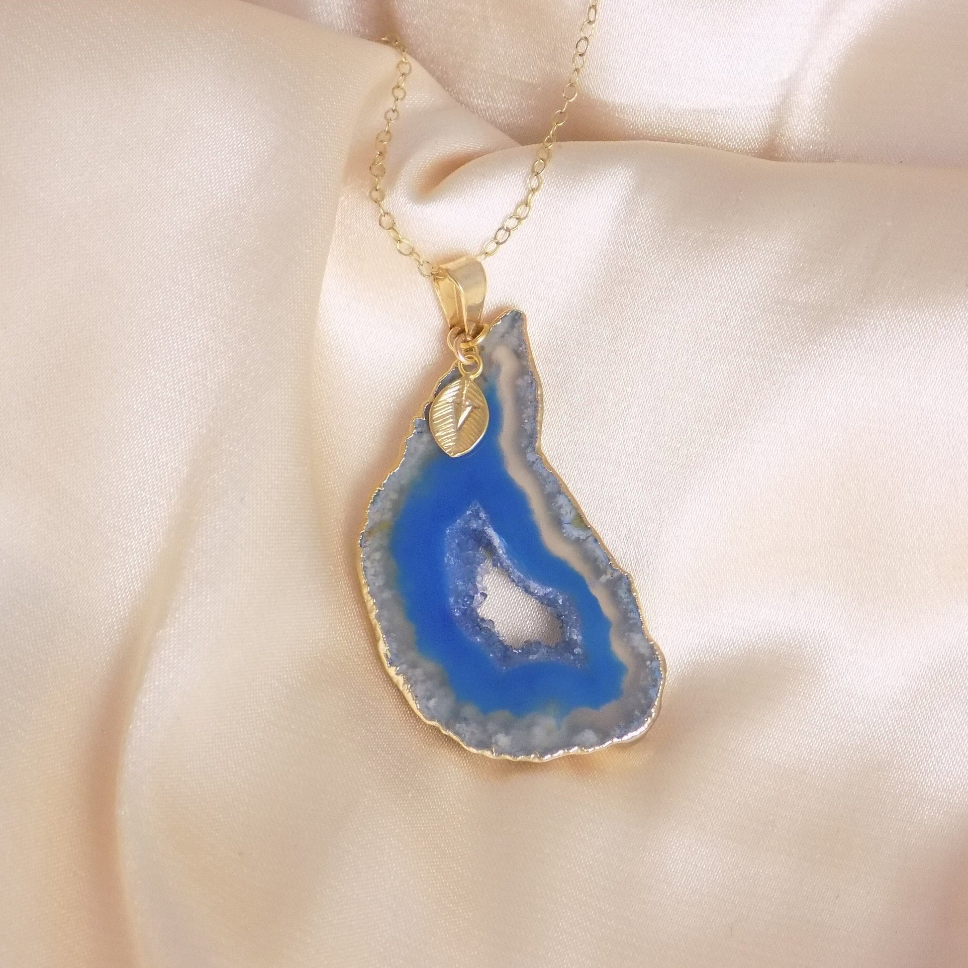 Blue Geode Necklace Gold, Personalized Gemstone Pendant, Christmas Gift Women, G15-335