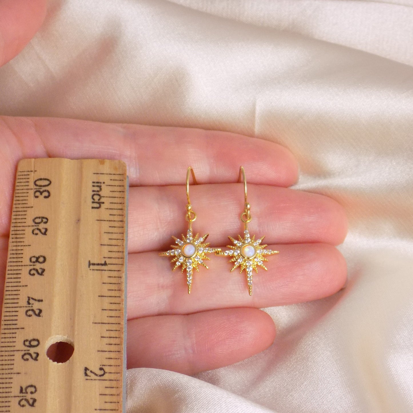 Gifts For Mom, Opal Star Earrings, Gold Opal Earring Drop Dangle, Gift For Best Friend, M7-294