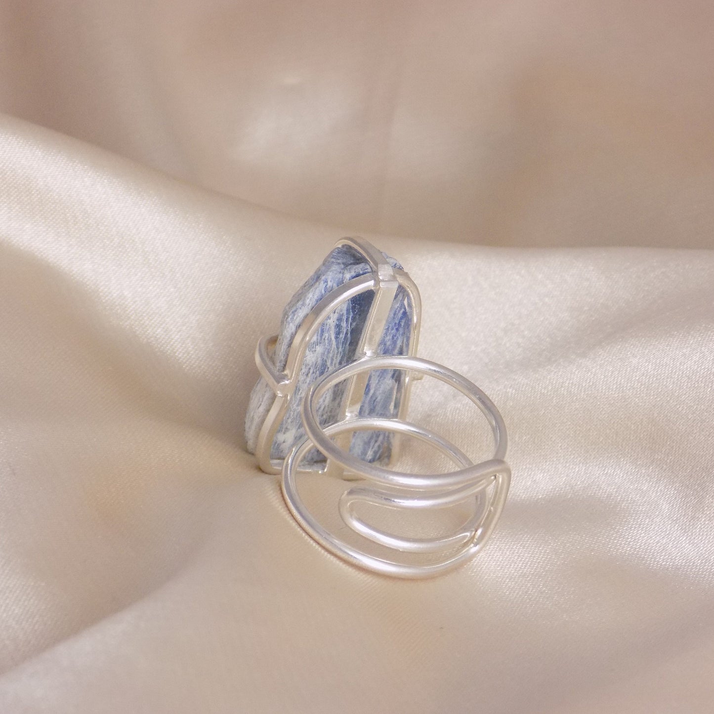 Raw Blue Blue Kyanite Ring Silver - Boho Gemstone Ring Adjustable - Unique Statement - Christmas Gifts - G15-337