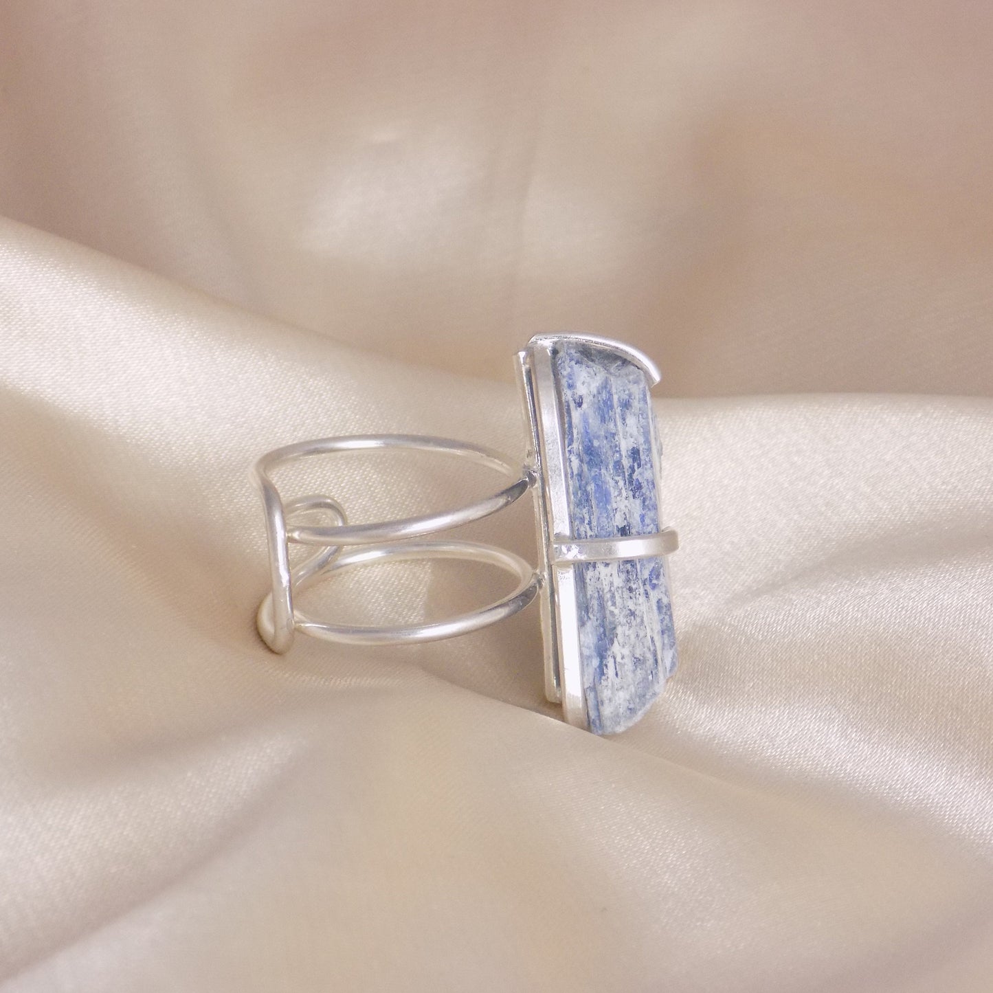 Raw Blue Blue Kyanite Ring Silver - Boho Gemstone Ring Adjustable - Unique Statement - Christmas Gifts - G15-337