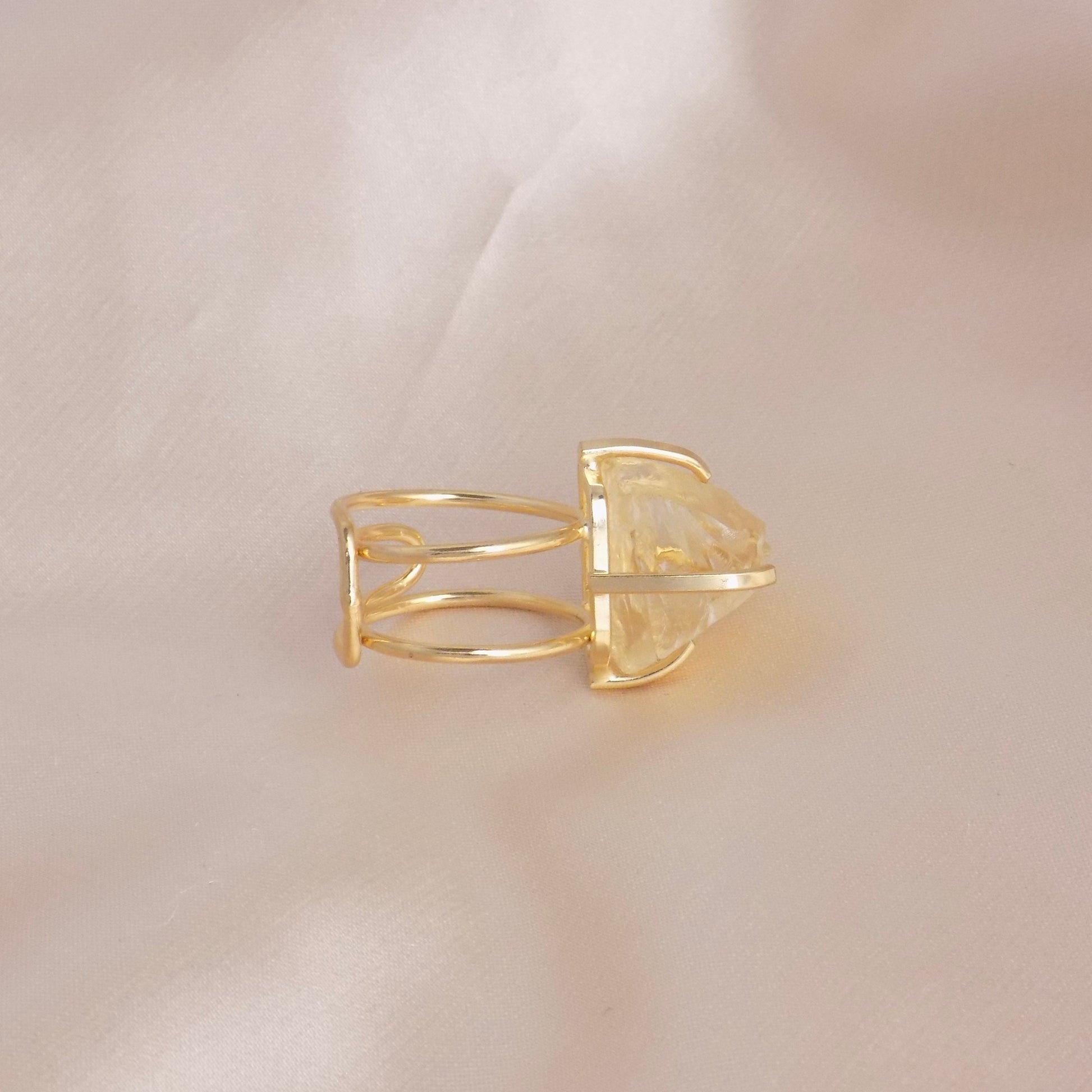 Raw Citrine Ring Gold - Raw Crystal Ring Adjustable Band