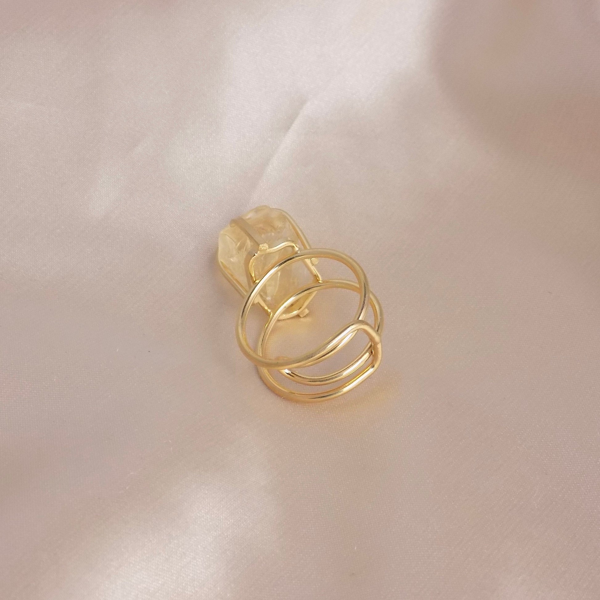 Raw Citrine Ring Gold - Raw Crystal Ring Adjustable Band