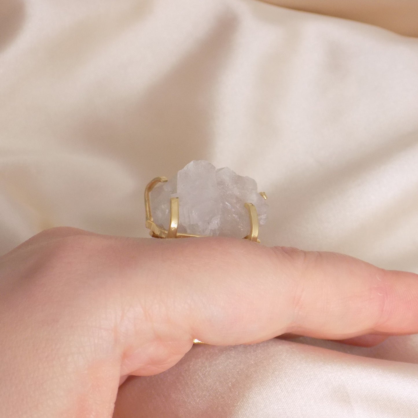 Unique Raw Crystal Quartz Ring - Gold Adjust Raw Stone Ring