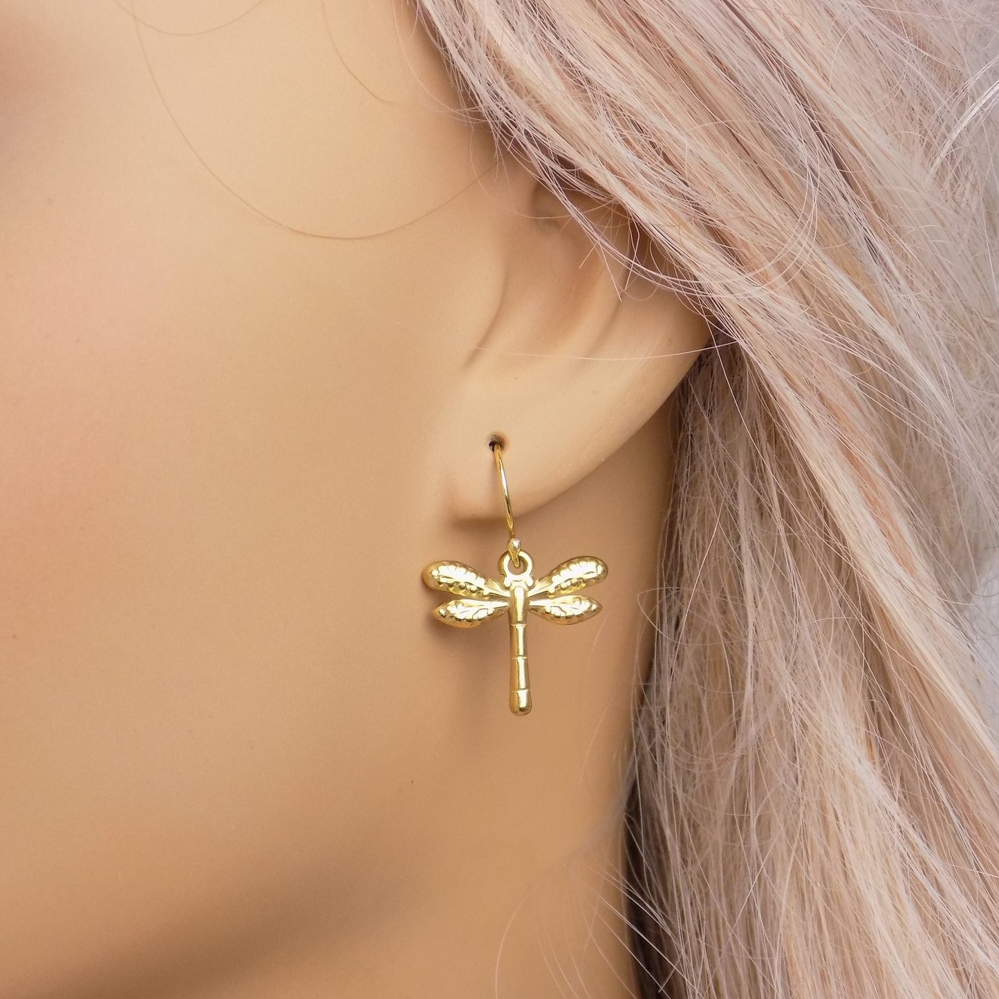 Dragonfly Earrings Gold, Charm Dangle Earring, Unique Jewelry, Gift For Her, M7-331