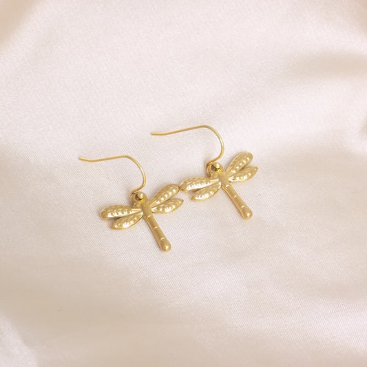 Dragonfly Earrings Gold, Charm Dangle Earring, Unique Jewelry, Gift For Her, M7-331