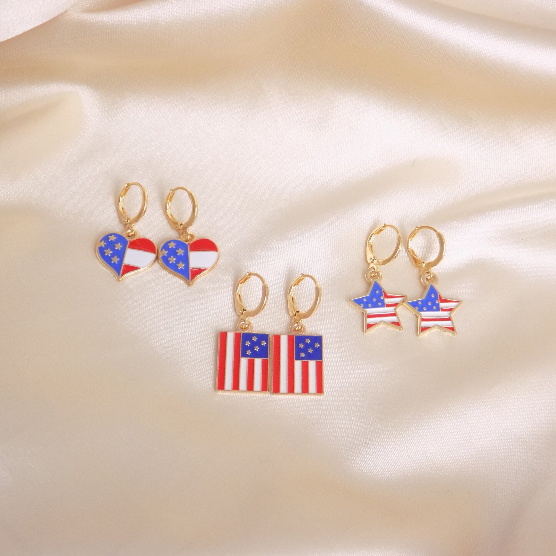 Unique American Flag Earrings, Heart Earrings, Star Earrings, Independence Day Gifts For Her, M7-306
