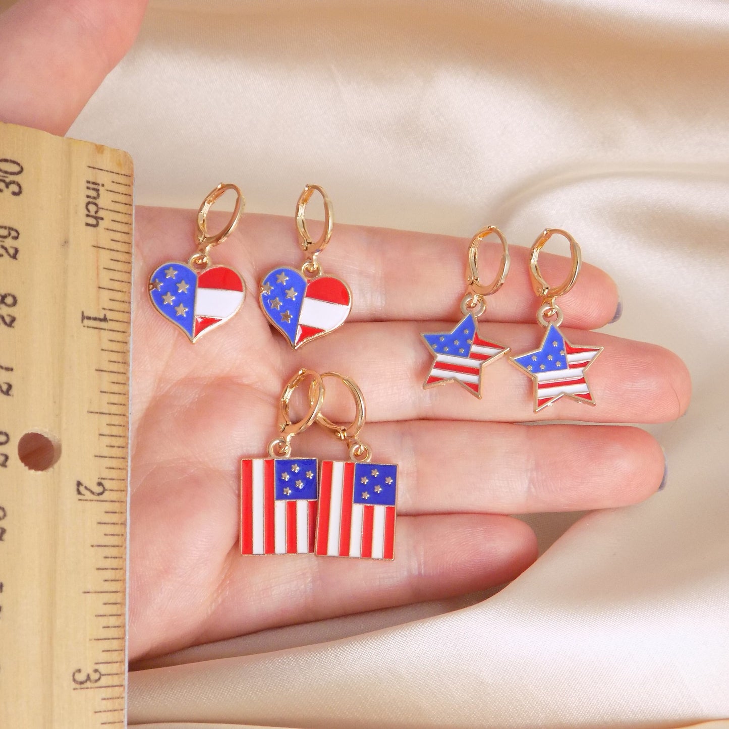 Unique American Flag Earrings, Heart Earrings, Star Earrings, Independence Day Gifts For Her, M7-306