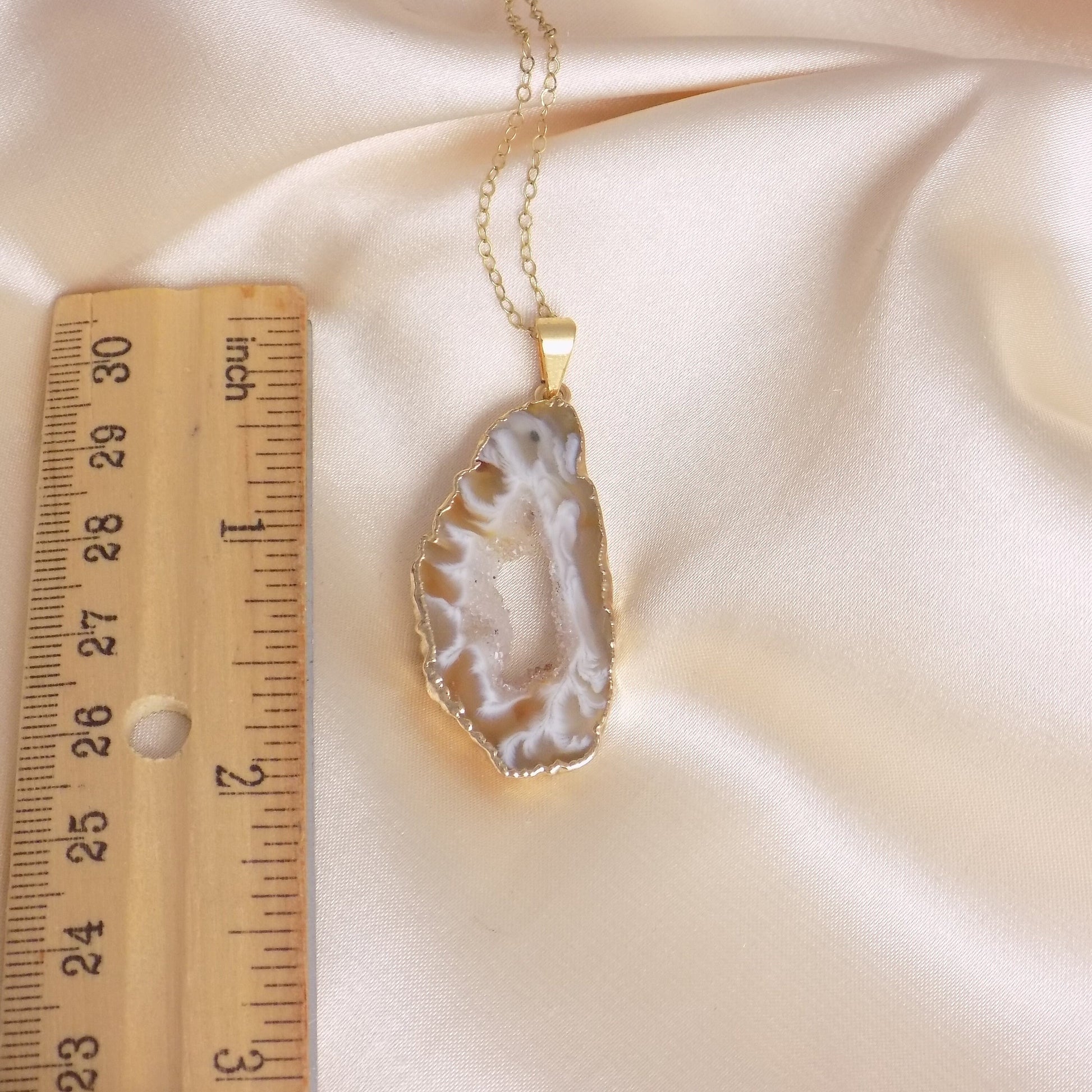 Unique Geode Necklace Gold, Small Druzy Necklace, Boho Gemstone Layering, Christmas Gift For Friend, G14-841