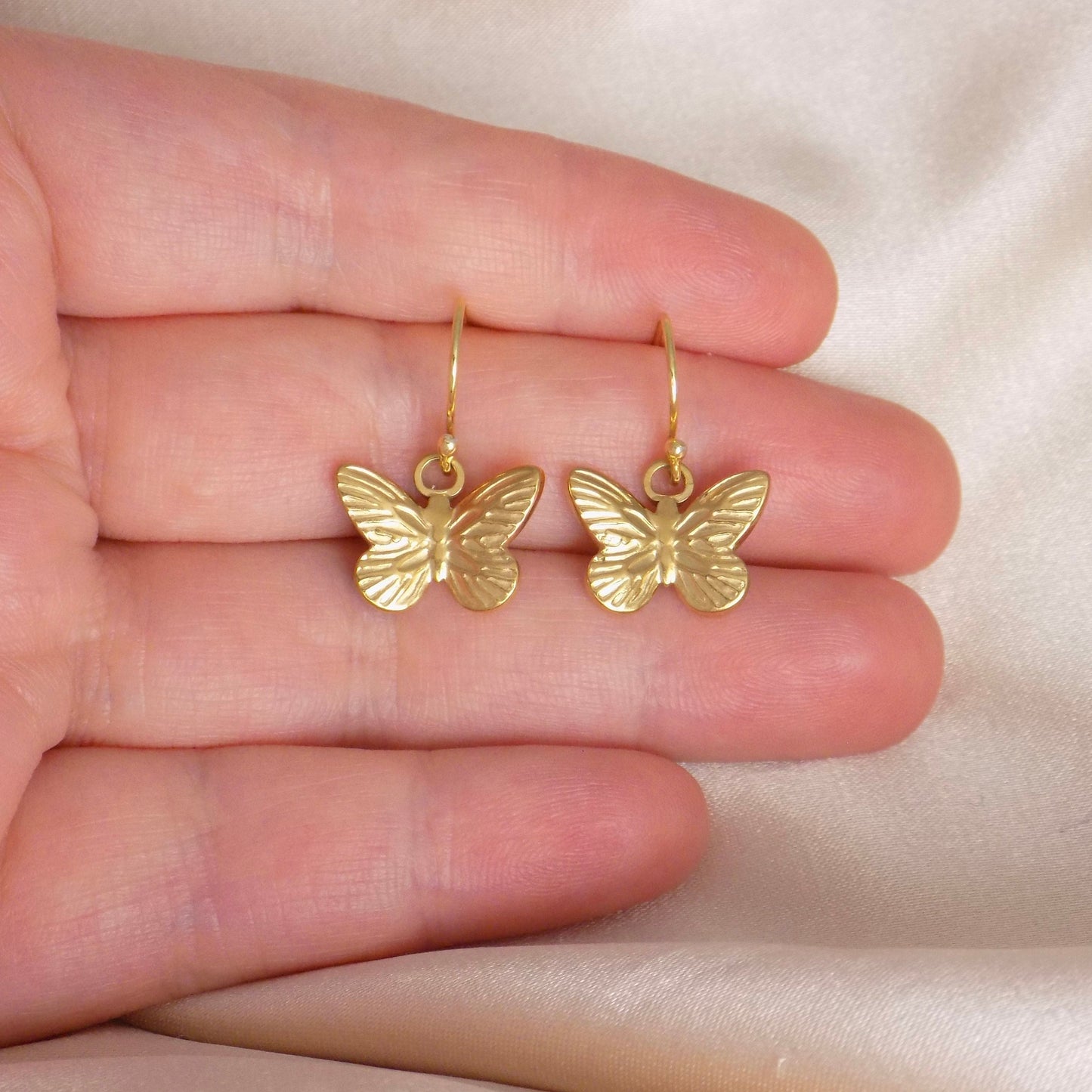 Gold Butterfly Earrings, Minimalist Butterfly, Small Butterfly Dangle Earring, Unique Gifts Women, M7-353