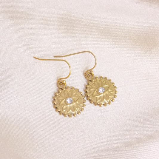 Unique Evil Eye Earrings, Gold Disc Earrings Protective Eye, Gifts For Her, M7-324