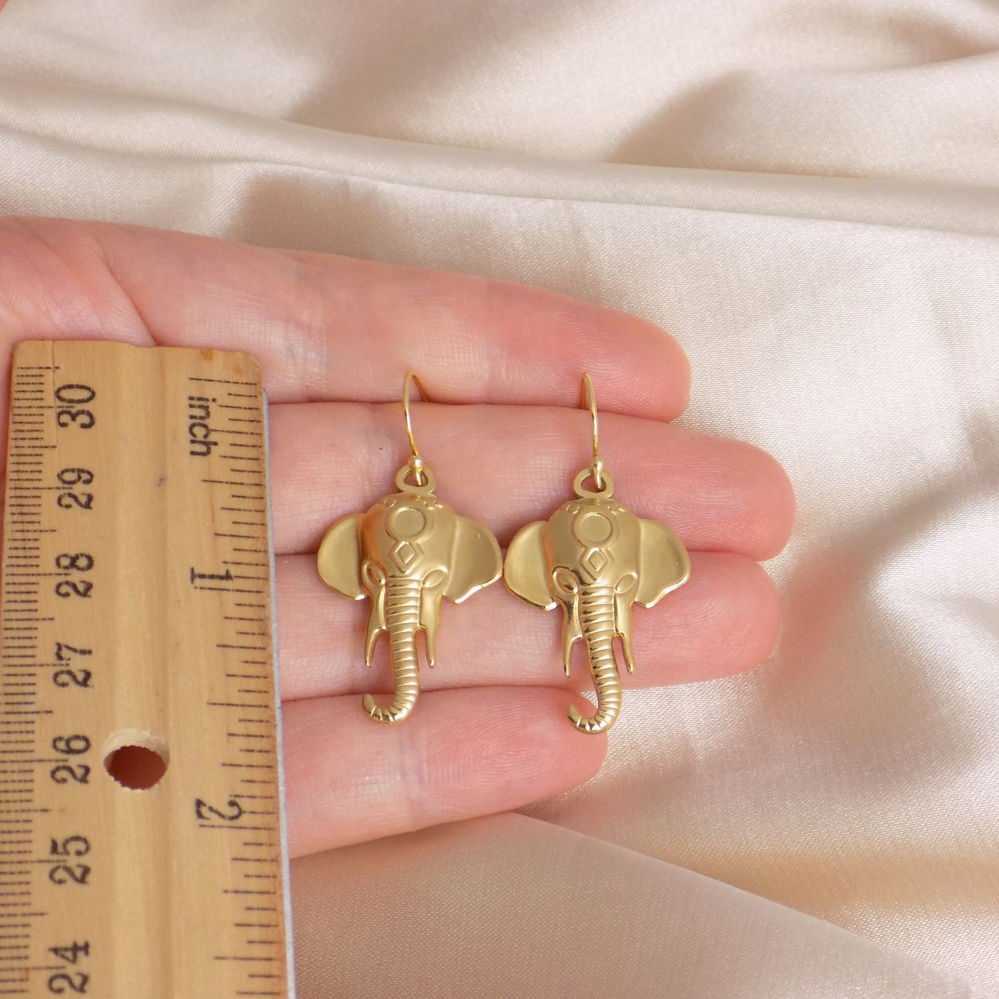 Large Elephant Earrings Gold, Charm Dangle Earring, Unique Jewelry, Gift For Her, M7-332