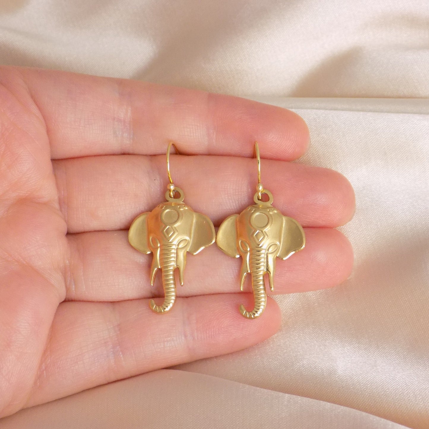 Large Elephant Earrings Gold, Charm Dangle Earring, Unique Jewelry, Gift For Her, M7-332