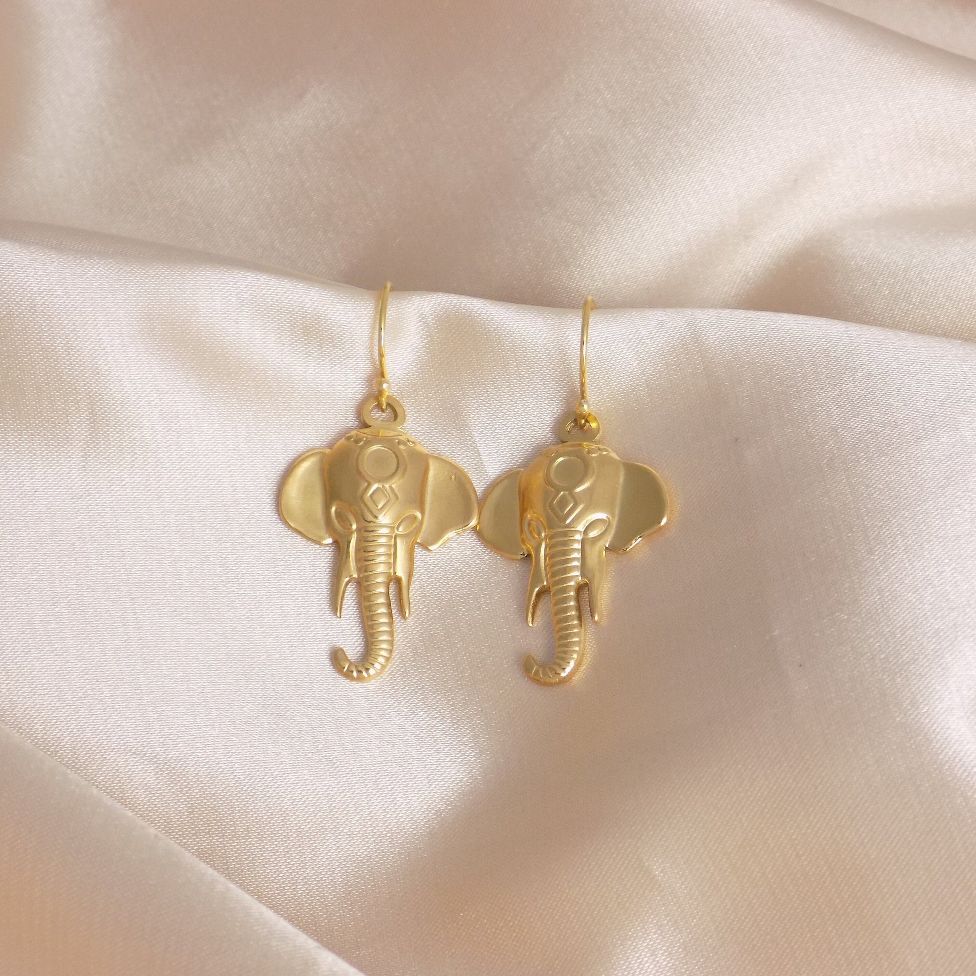 Large Elephant Earrings Gold, Charm Dangle Earring, Unique Jewelry, Gift For Her, M7-332