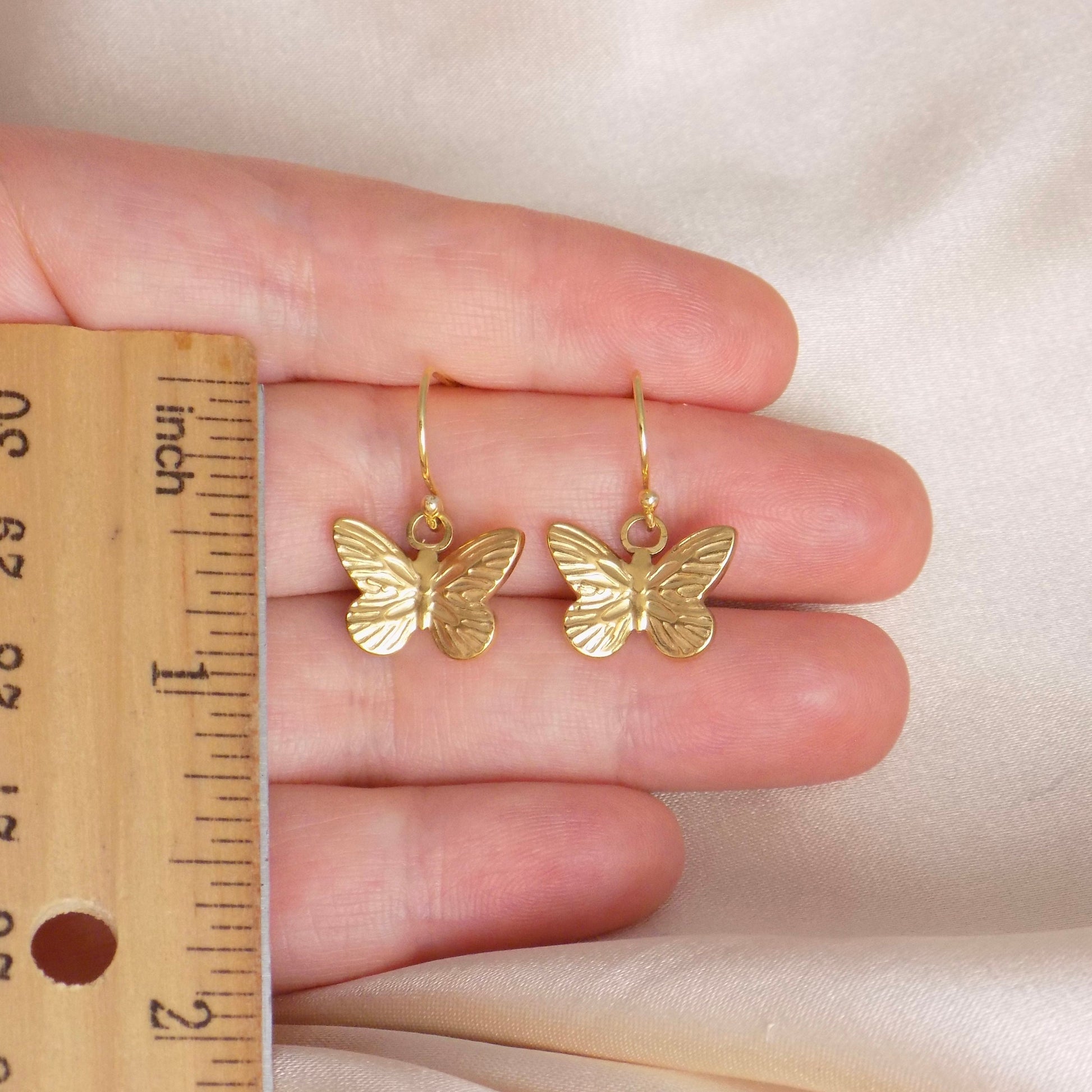 Gold Butterfly Earrings, Minimalist Butterfly, Small Butterfly Dangle Earring, Unique Gifts Women, M7-353