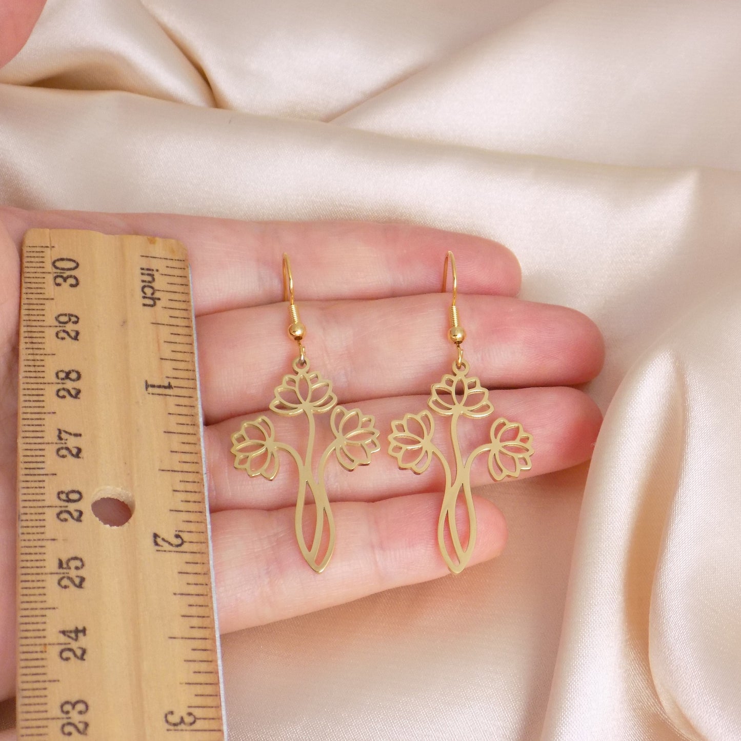 Unique Lotus Earrings, Gold Dainty Flower Earring, Minimalist Gifts For Her, M7-360