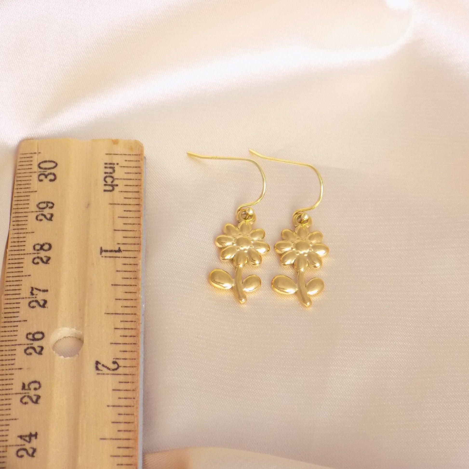 Flower Earrings Gold, Small Flower Dangle Earring, Gift For Her, M7-365