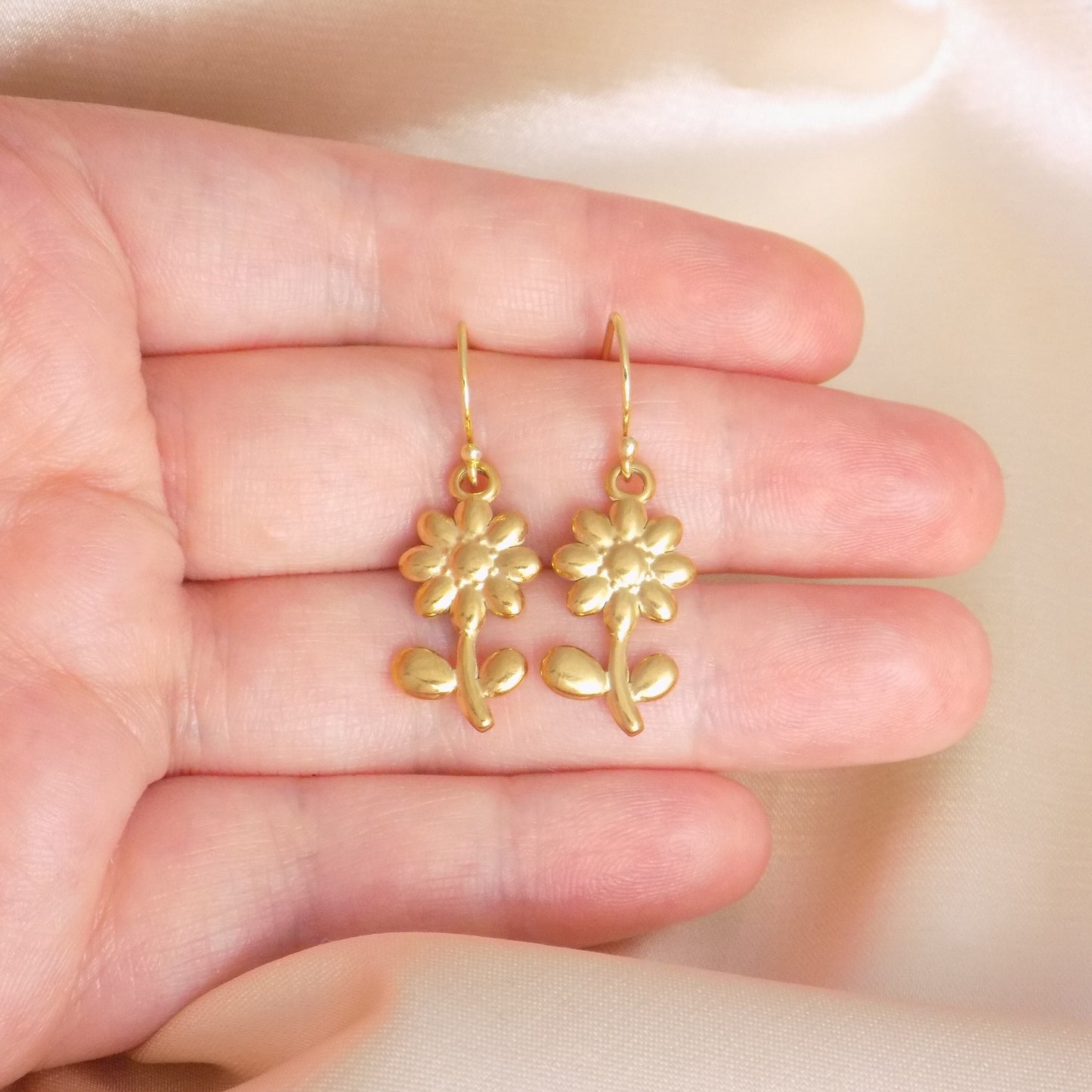 Flower Earrings Gold, Small Flower Dangle Earring, Gift For Her, M7-365