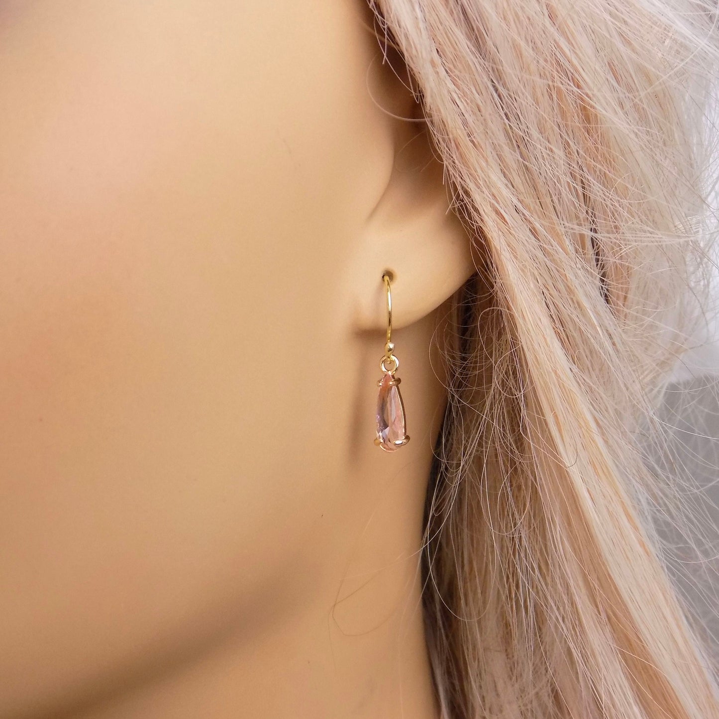 Peach Crystal Earrings Gold, Dainty Crystal Dangle, Unique Christmas Gifts For Best Friend, M7-373