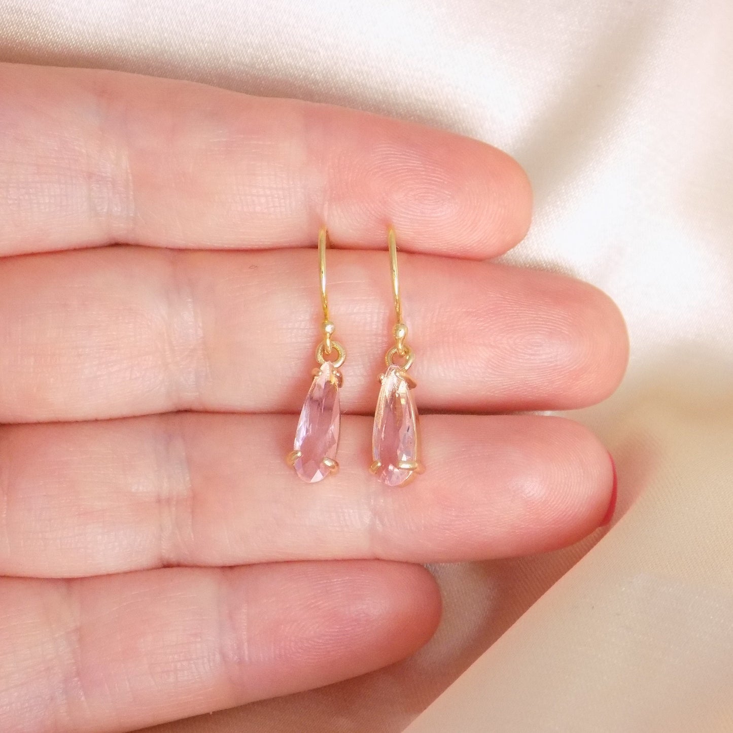 Peach Crystal Earrings Gold, Dainty Crystal Dangle, Unique Christmas Gifts For Best Friend, M7-373