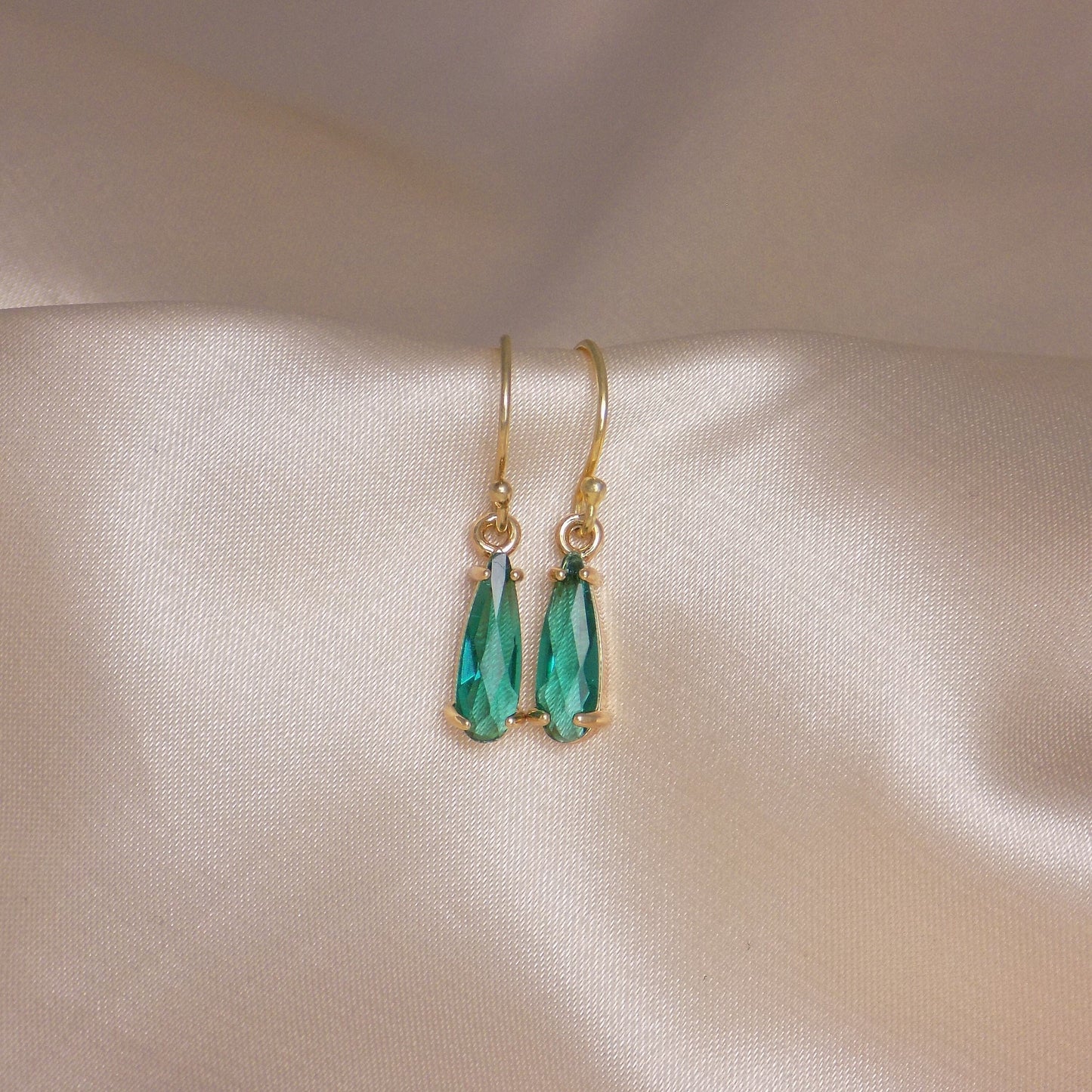 Green Emerald Crystal Earrings Gold, Dainty Crystal Dangle, Unique Christmas Gifts For Best Friend, M7-375