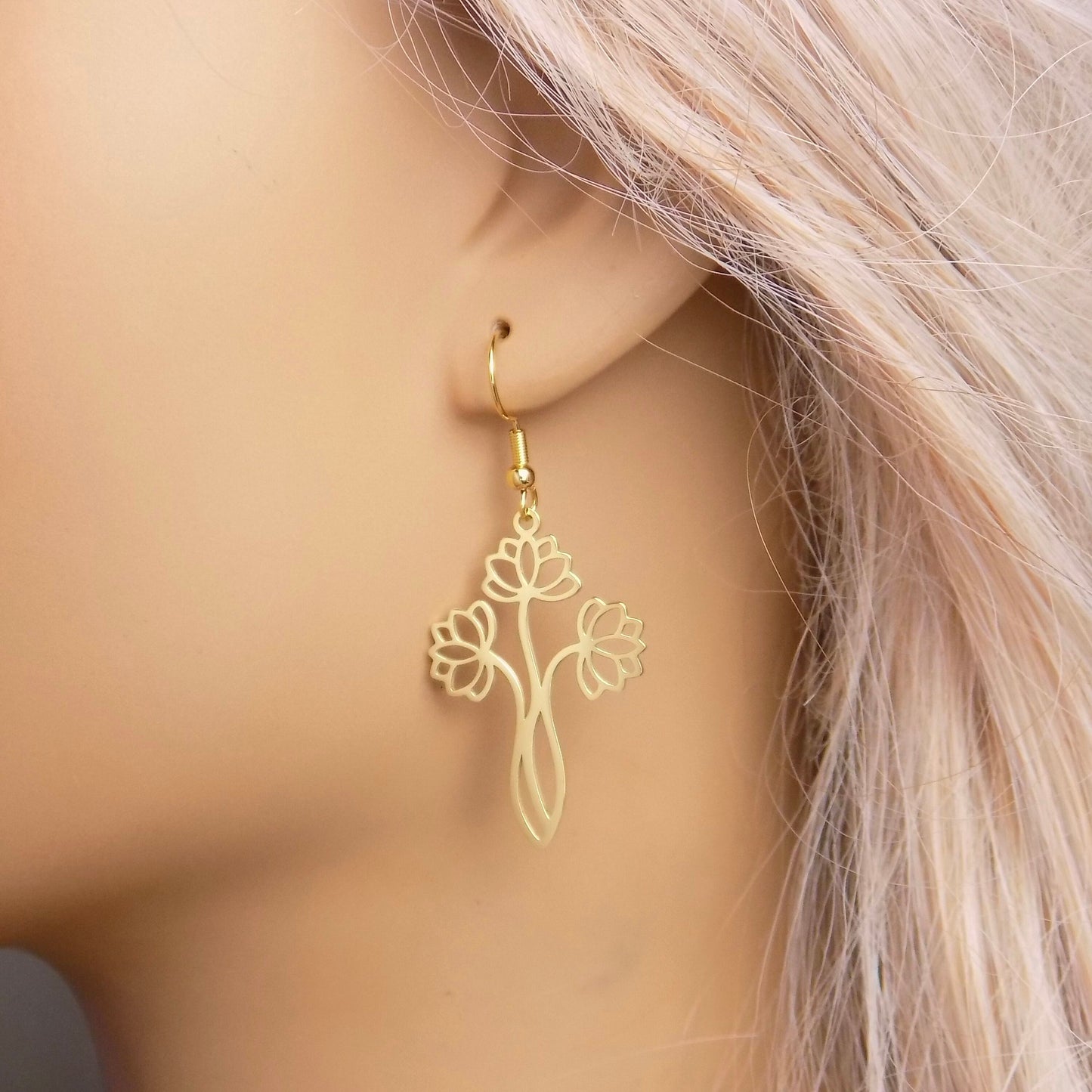 Unique Lotus Earrings, Gold Dainty Flower Earring, Minimalist Gifts For Her, M7-360