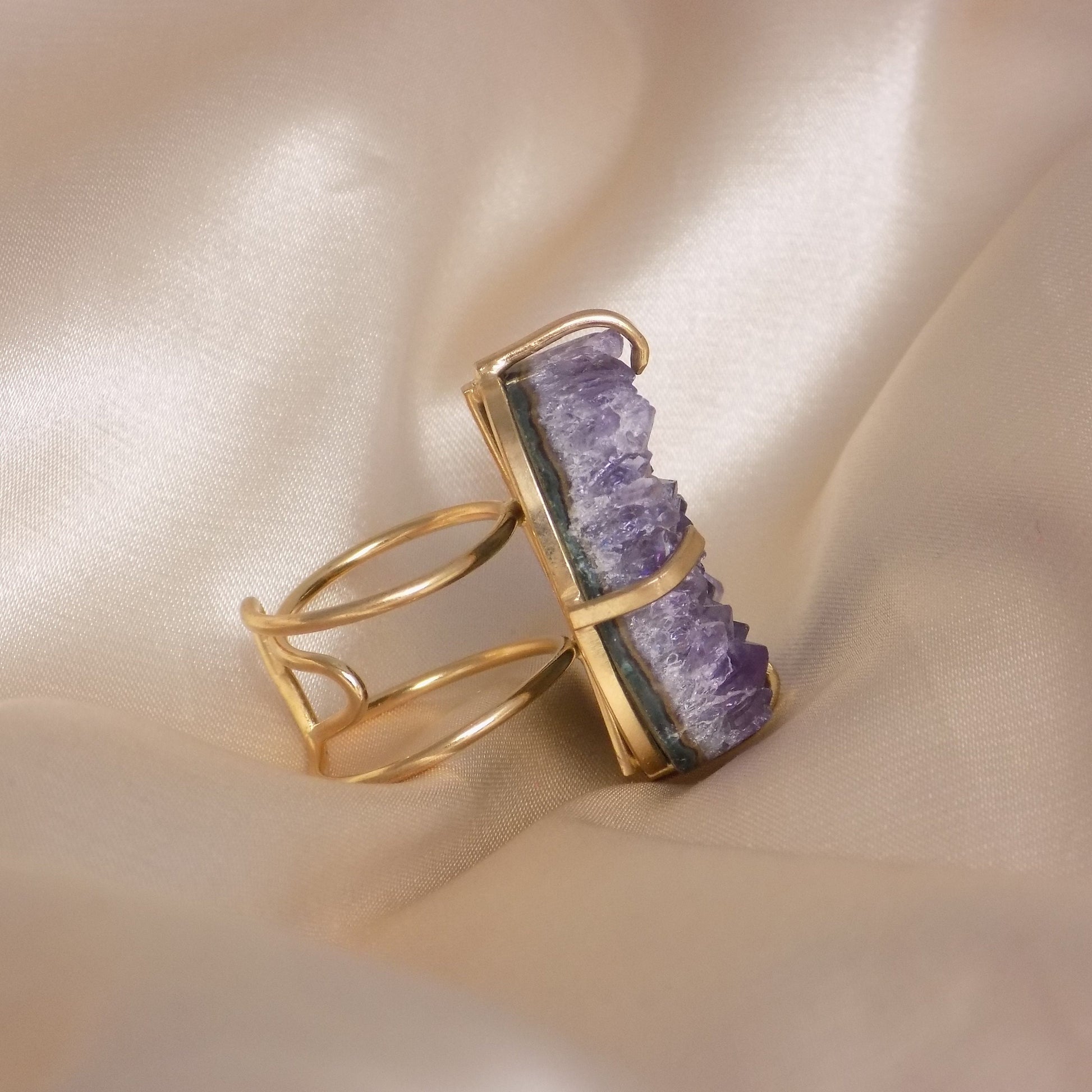 Amethyst Ring Gold, Purple Druzy Ring, Raw Amethyst Ring, Large Crystal Gemstone Ring, Statement Jewelry, Gift For Her, G14-48