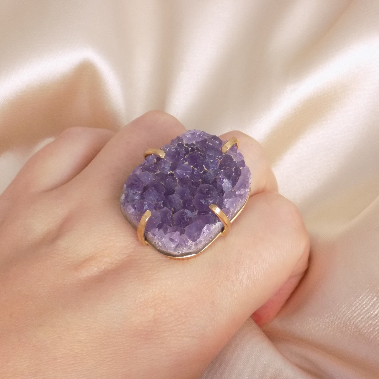 Amethyst Ring Gold, Purple Druzy Ring, Raw Amethyst Ring, Large Crystal Gemstone Ring, Statement Jewelry, Gift For Her, G14-48