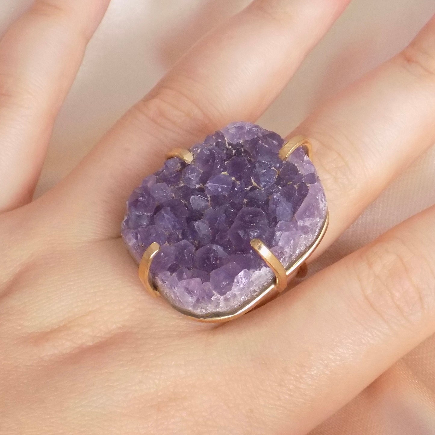 Amethyst Ring Gold, Purple Druzy Ring, Raw Amethyst Ring, Large Crystal Gemstone Ring, Statement Jewelry, Gift For Her, G14-48