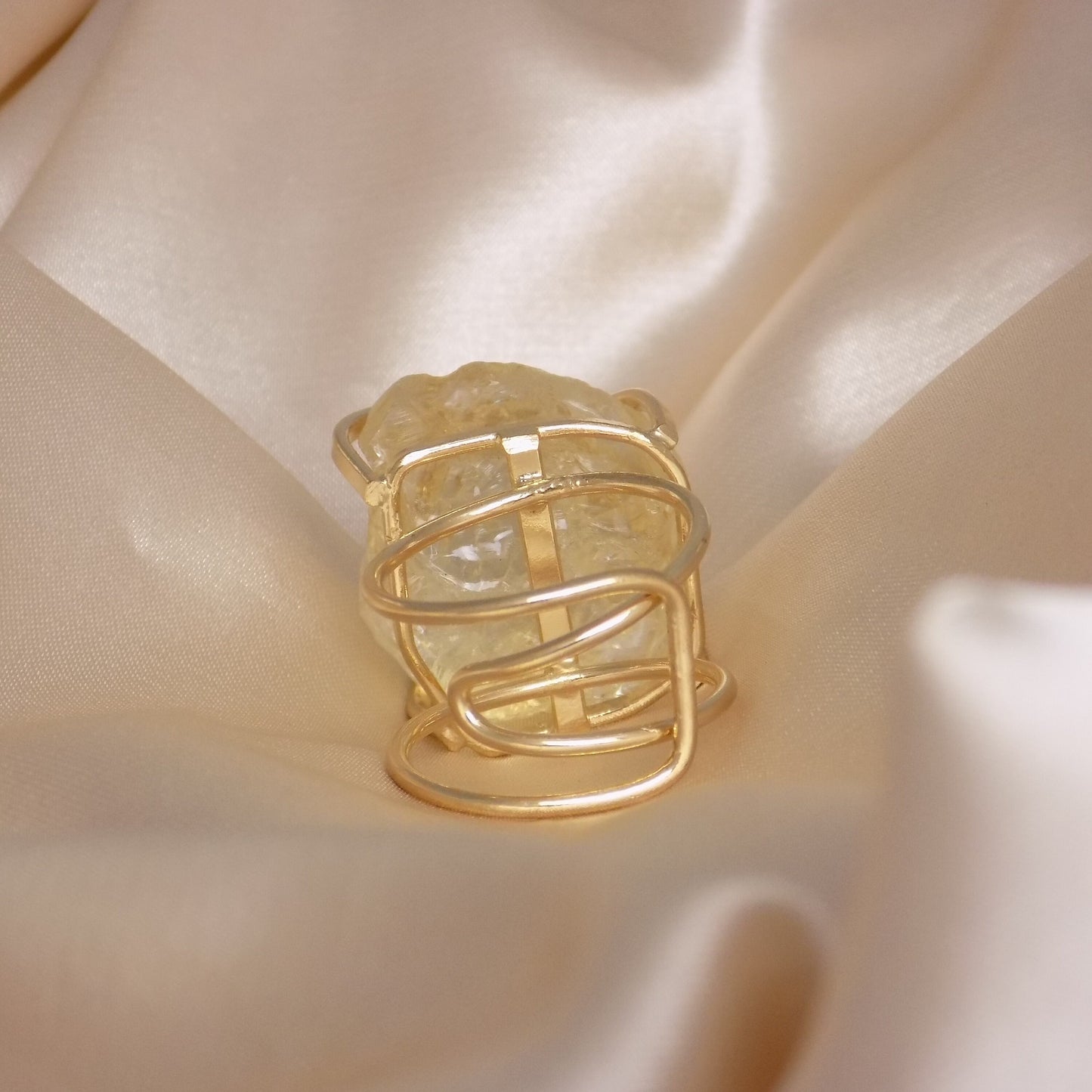 Large Citrine Ring - Raw Natural Citrine Ring Gold Plated Adjustable Band