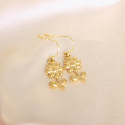 Flower Earrings Gold, Small Flower Dangle Earring, Gift For Her, M7-365