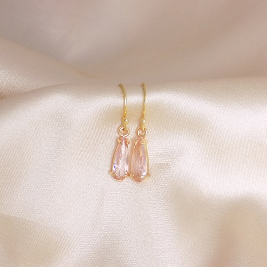 Peach Crystal Earrings Gold, Dainty Crystal Dangle, Unique Christmas Gifts For Best Friend, M7-373