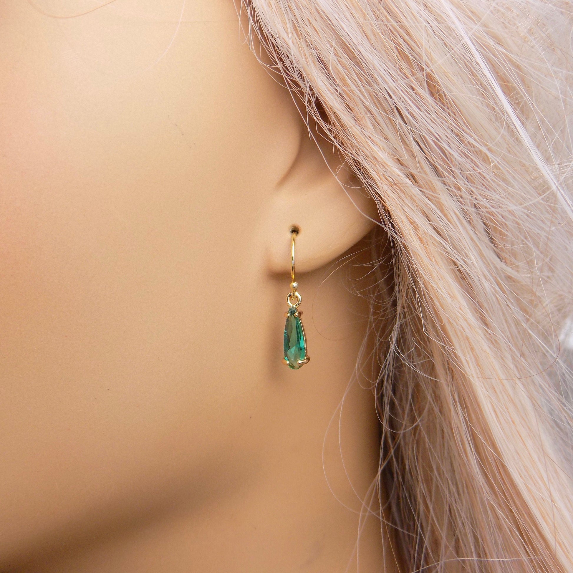 Green Emerald Crystal Earrings Gold, Dainty Crystal Dangle, Unique Christmas Gifts For Best Friend, M7-375