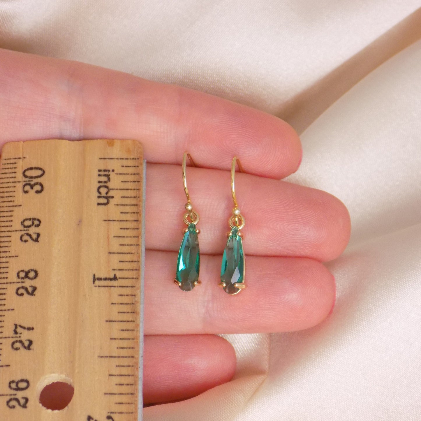 Green Emerald Crystal Earrings Gold, Dainty Crystal Dangle, Unique Christmas Gifts For Best Friend, M7-375