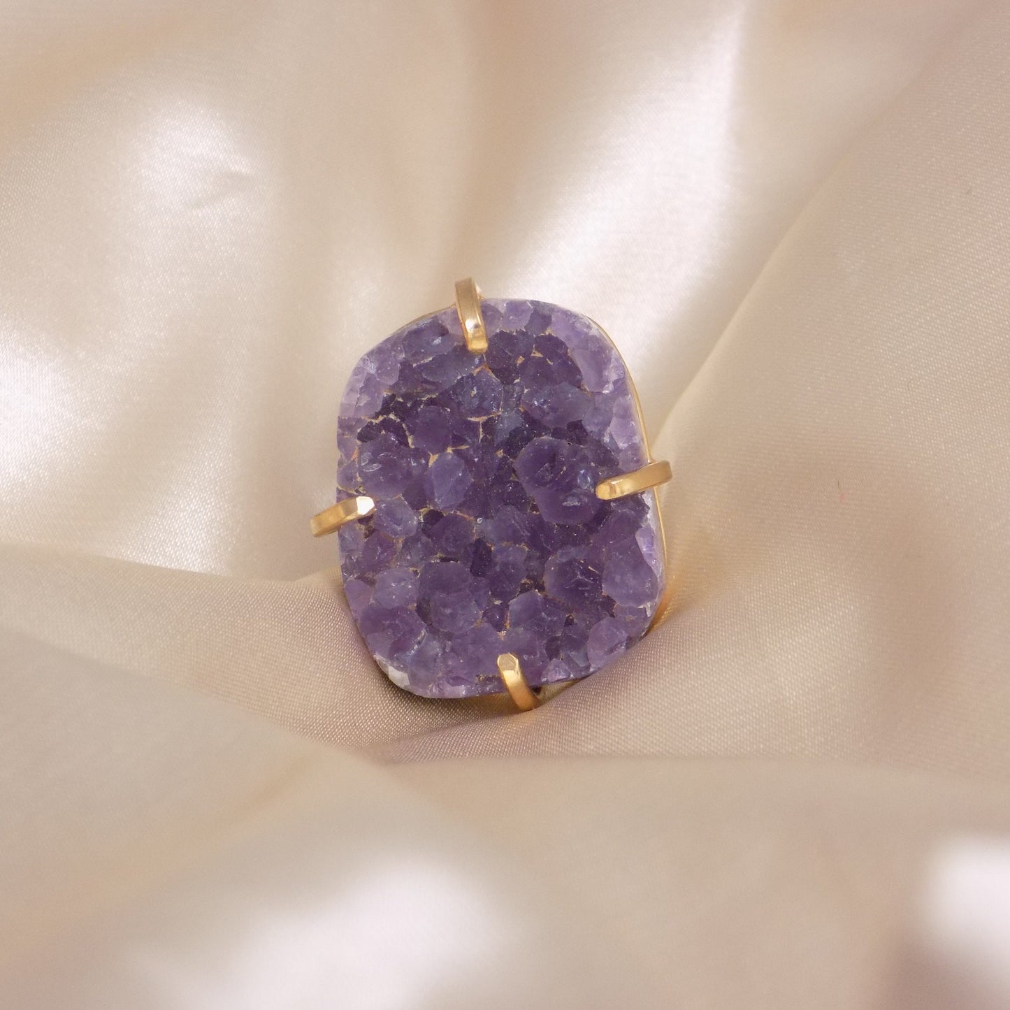 Amethyst Ring Gold, Purple Druzy Ring, Raw Amethyst Ring, Large Crystal Gemstone Ring, Statement Jewelry, Gift For Her, G14-48