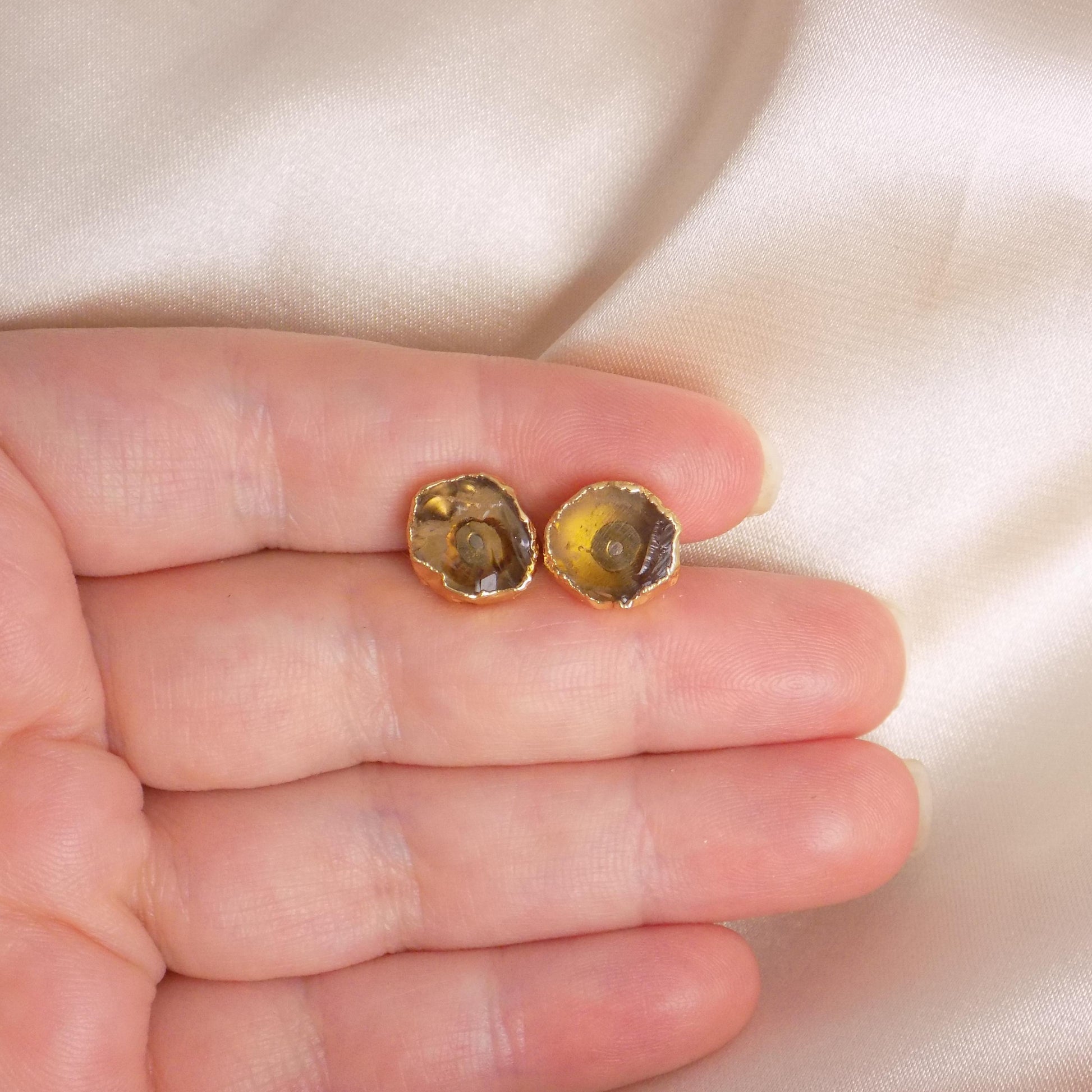 Raw Citrine Earrings Studs Gold, Yellow Gemstone Stud Earring For Women, Gifts for Mom, M7-387