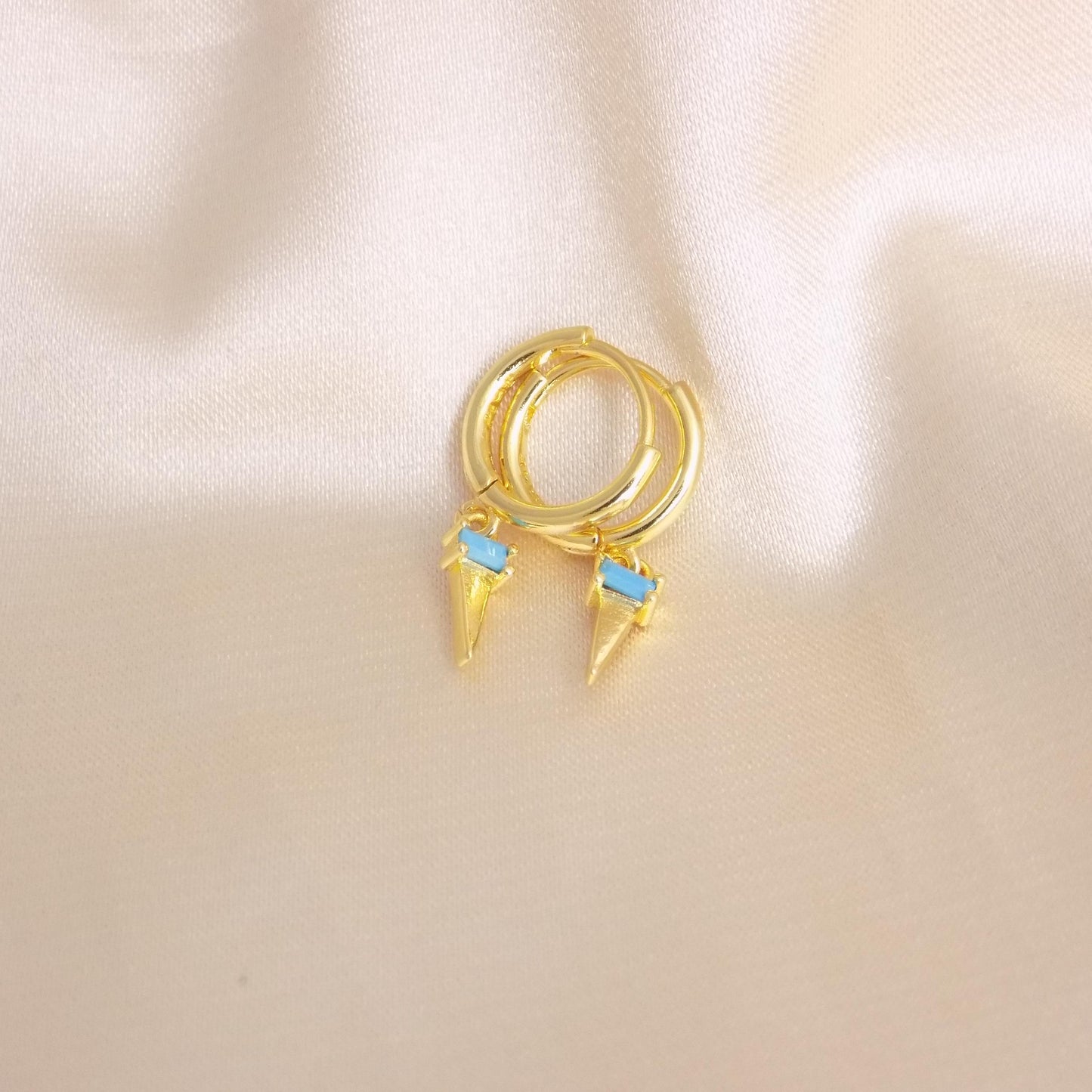 Tiny Gold Hoop Earrings Turquoise Spike, Geometric Boho, Gift For Her, M7-388